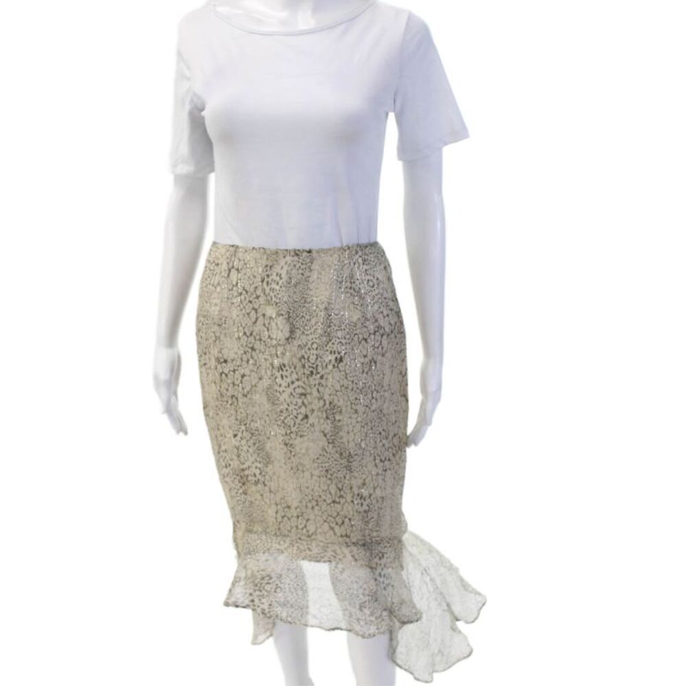 Flores & Flores Women Trumpet Skirt Beige Animal Print Silk Size 4